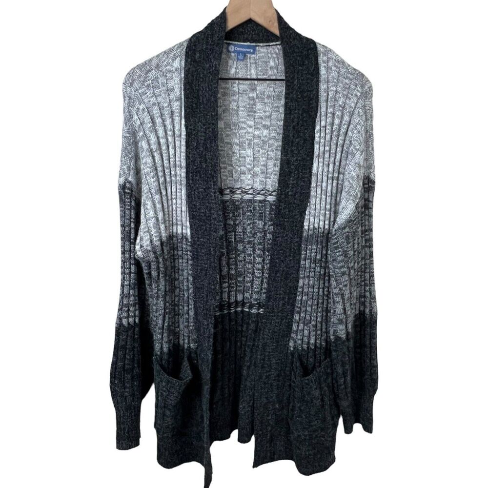 Democracy Womens‎ Gray Colorblock Long Sleeve Open Front Cardigan Sweater Large